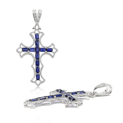 Natural Blue Sapphire and Diamond Cross Pendent