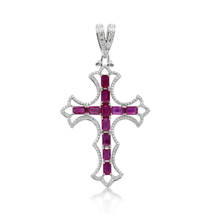 Natural Ruby and Diamond Cross Pendent