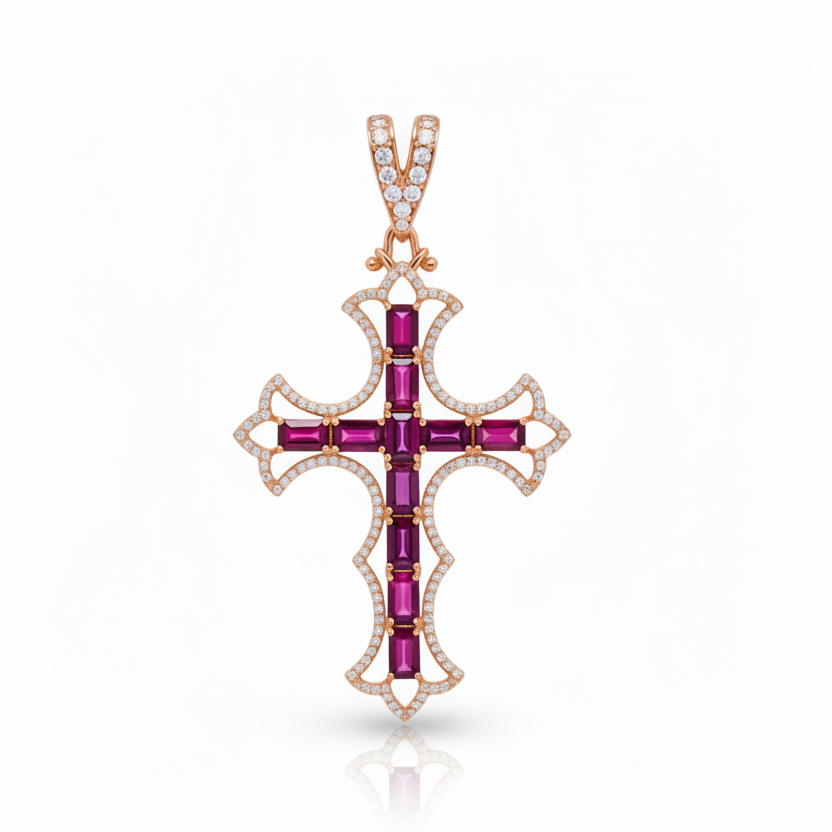Natural Ruby and Diamond Cross Pendent