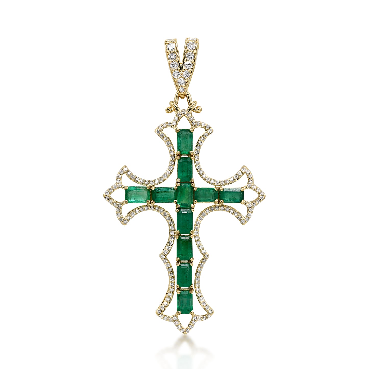 Natural Emerald and Diamond Cross Pendent