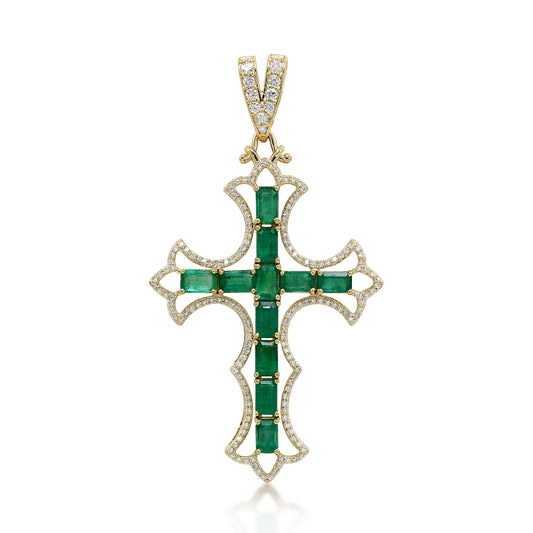 Natural Emerald and Diamond Cross Pendent