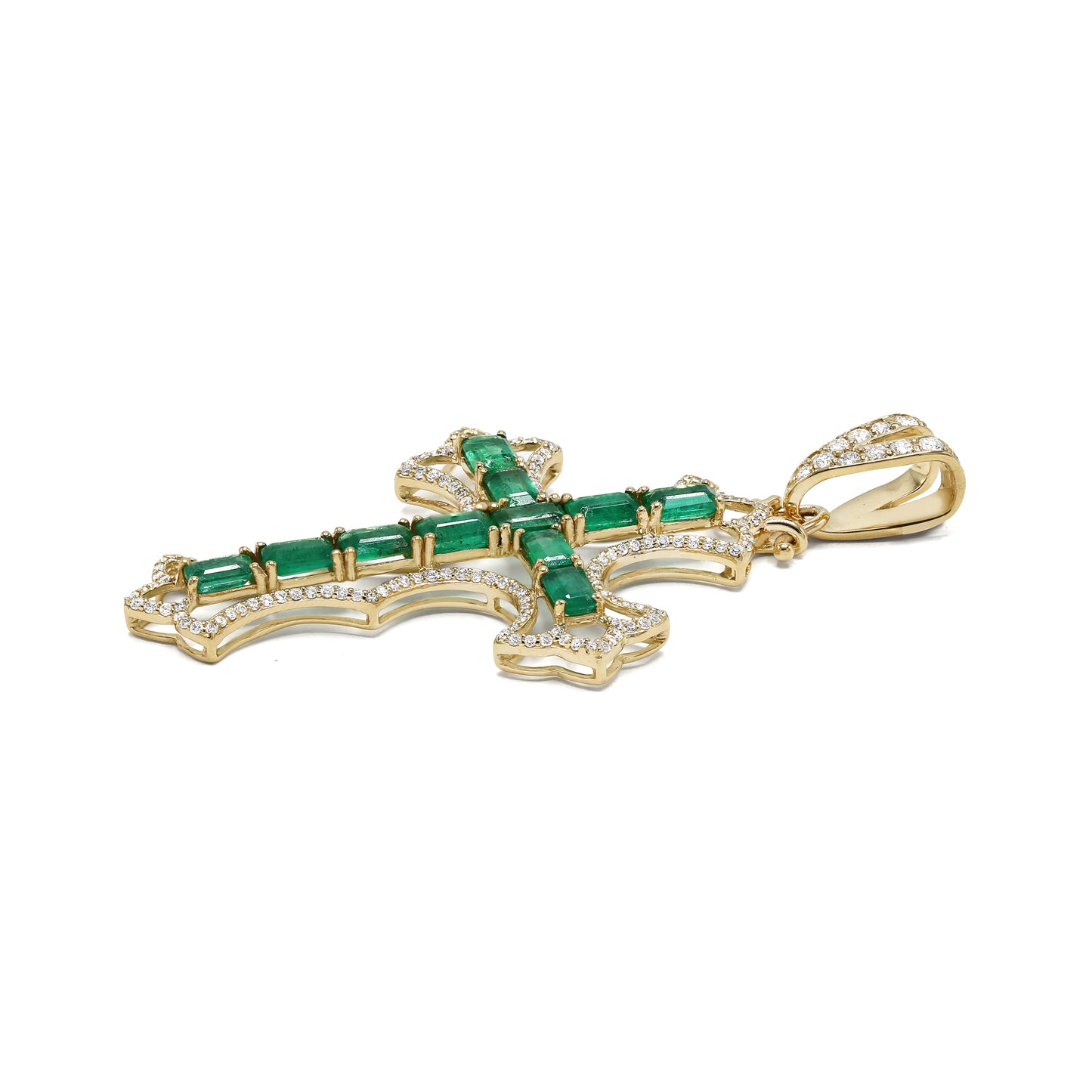 Natural Emerald and Diamond Cross Pendent
