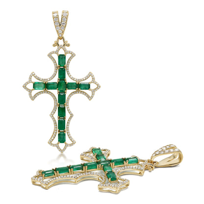 Natural Emerald and Diamond Cross Pendent