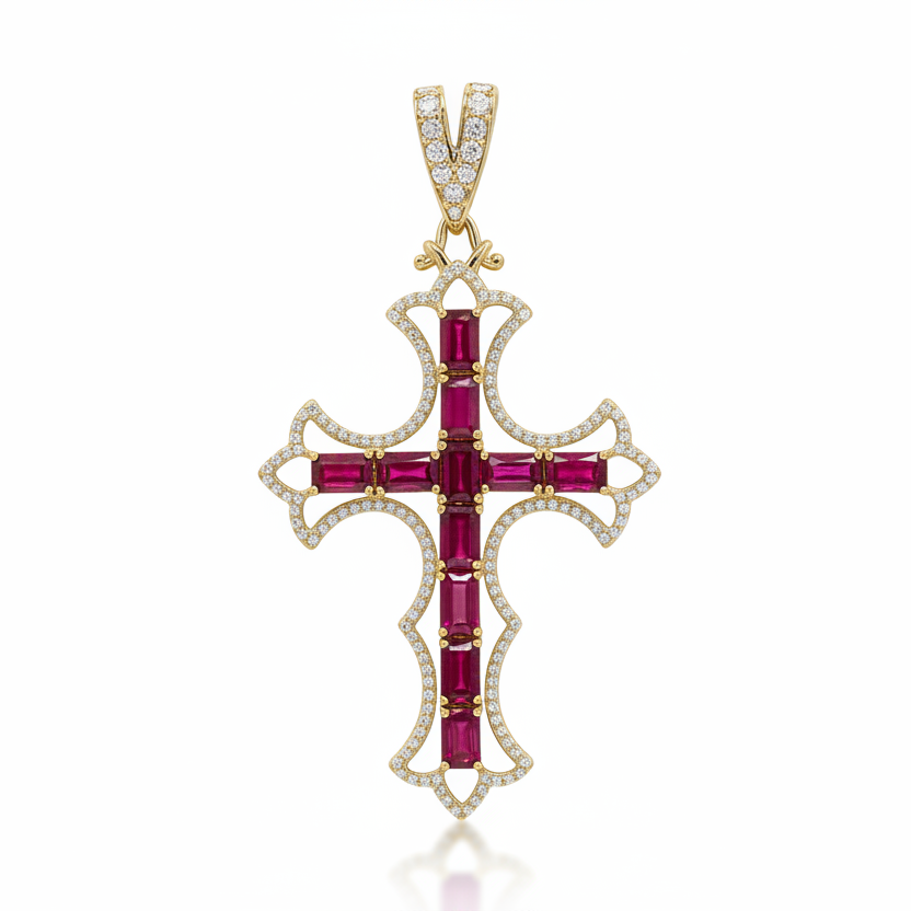 Natural Ruby and Diamond Cross Pendent