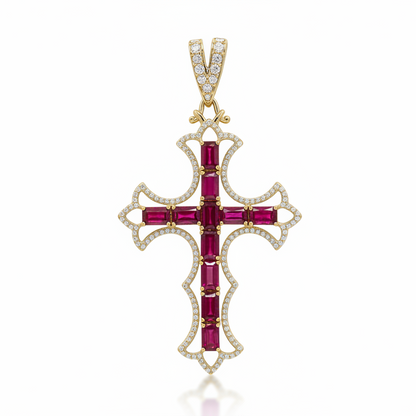 Natural Ruby and Diamond Cross Pendent