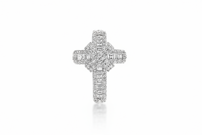 Natural Baguette Diamond Cross Pendant in Gold