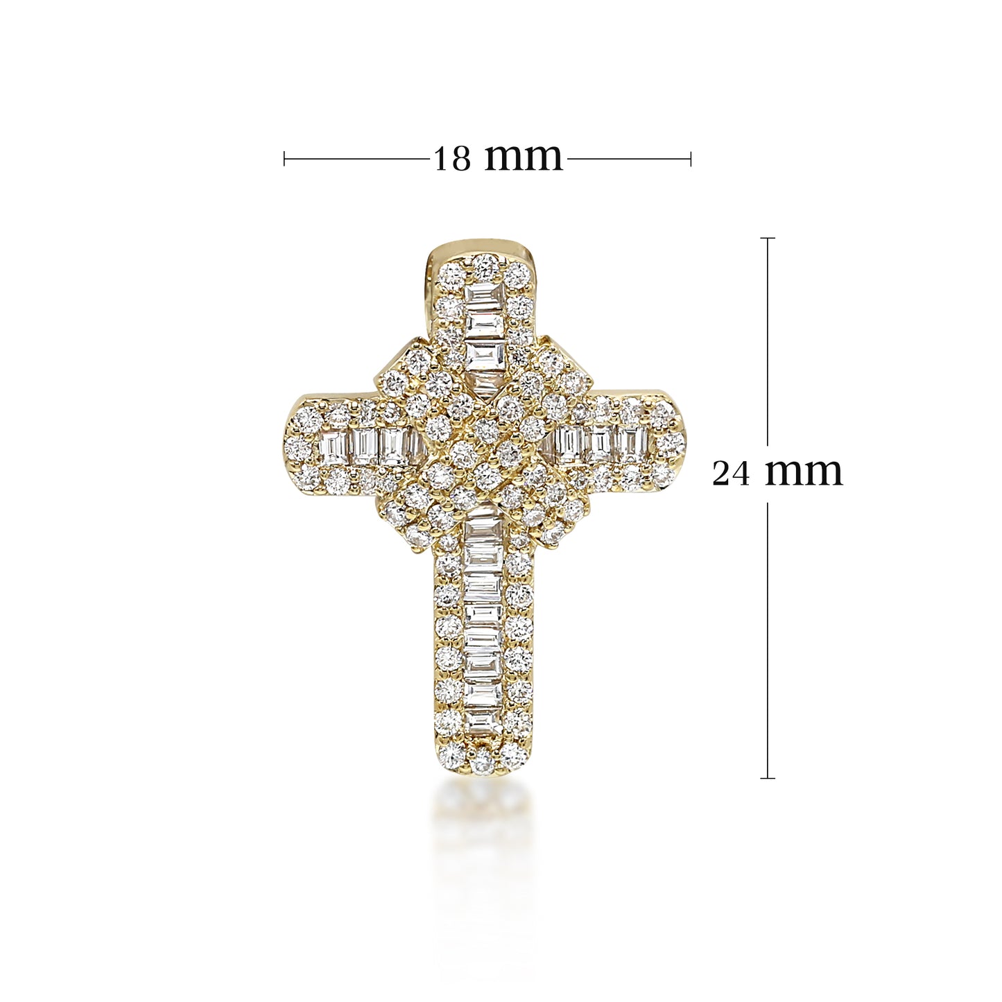 Natural Baguette Diamond Cross Pendant in Gold