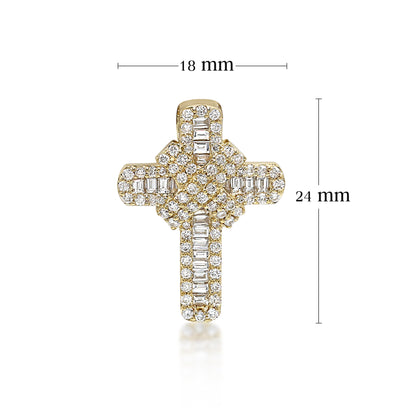 Natural Baguette Diamond Cross Pendant in Gold