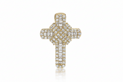 Natural Baguette Diamond Cross Pendant in Gold