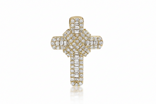 Natural Baguette Diamond Cross Pendant in Gold