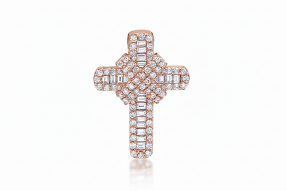 Natural Baguette Diamond Cross Pendant in Gold