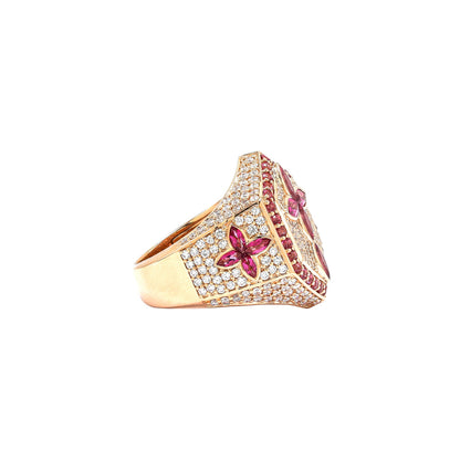 Diamond Cross Ring with Pink Topaz Marquise Cut Gemstones