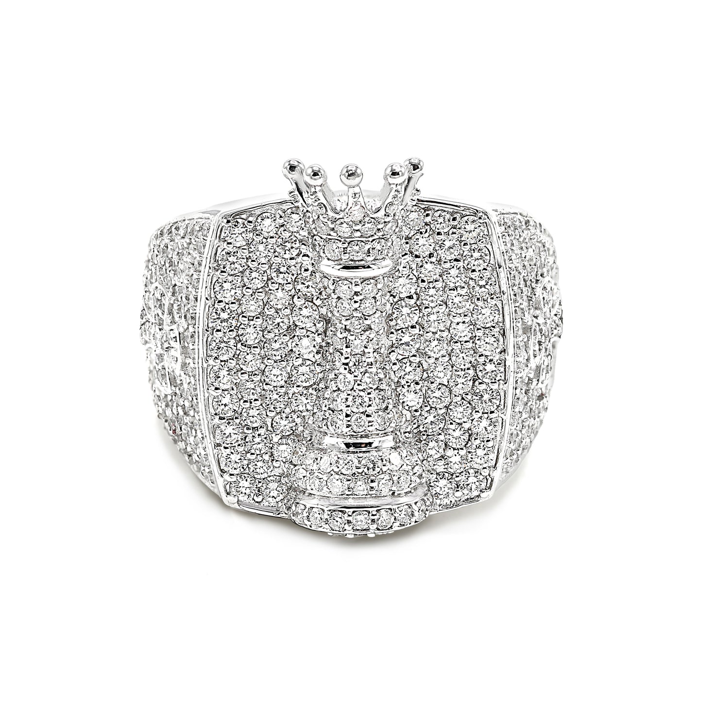 King of Chess Round Diamond Signet Men's Ring Solid Gold 2.42 ctw