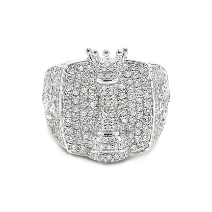 King of Chess Round Diamond Signet Men's Ring Solid Gold 2.42 ctw
