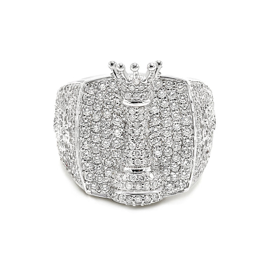 King of Chess Round Diamond Signet Men's Ring Solid Gold 2.42 ctw