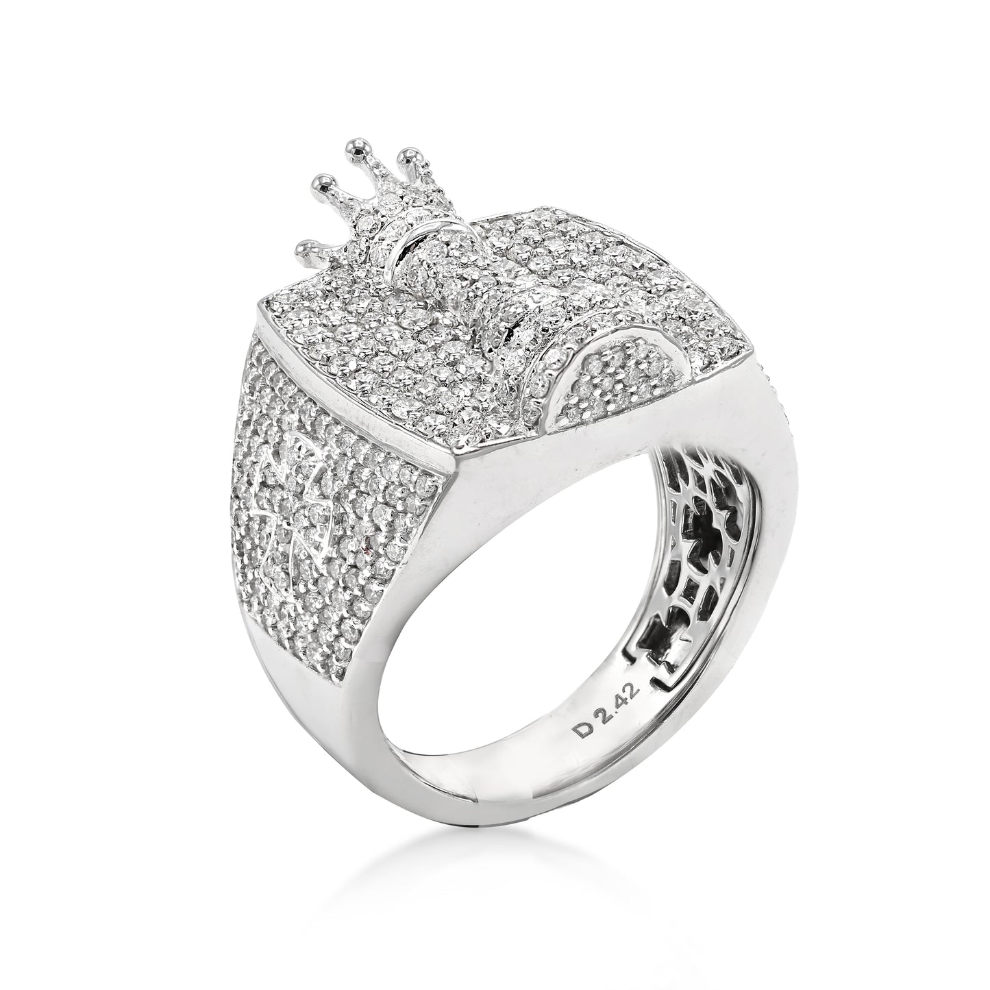 King of Chess Round Diamond Signet Men's Ring Solid Gold 2.42 ctw