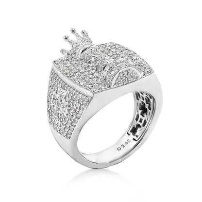 King of Chess Round Diamond Signet Men's Ring Solid Gold 2.42 ctw