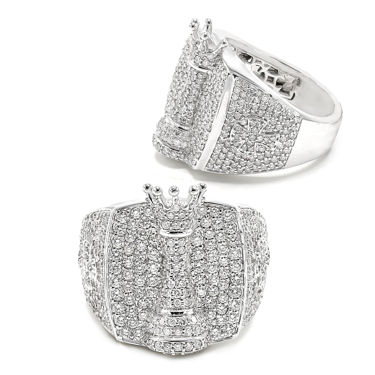 King of Chess Round Diamond Signet Men's Ring Solid Gold 2.42 ctw