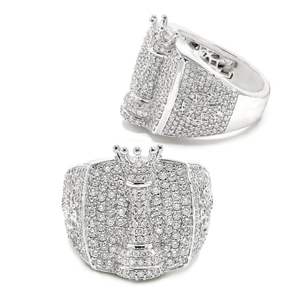 King of Chess Round Diamond Signet Men's Ring Solid Gold 2.42 ctw