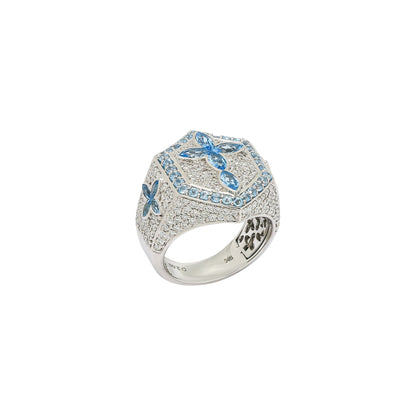 Diamond Cross Ring with Blue Topaz Marquise Cut Gemstones