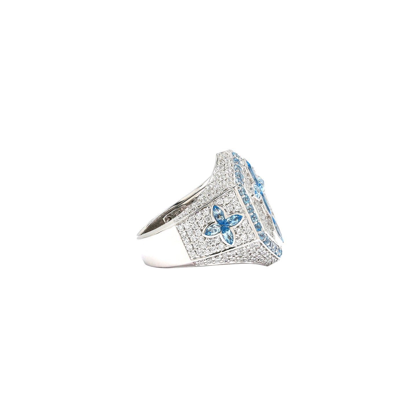 Diamond Cross Ring with Blue Topaz Marquise Cut Gemstones