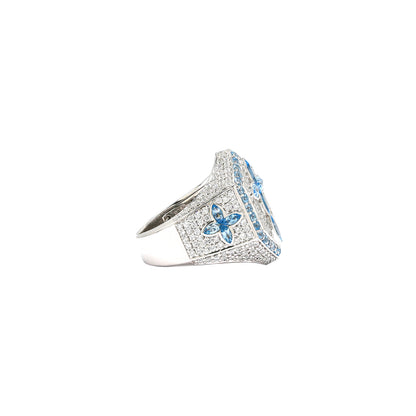 Diamond Cross Ring with Blue Topaz Marquise Cut Gemstones