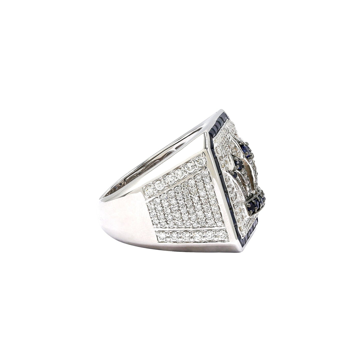 Diamond Crown Signet Men's Ring in Solid Gold 2.16 ctw Natural Diamond & Blue Sapphire