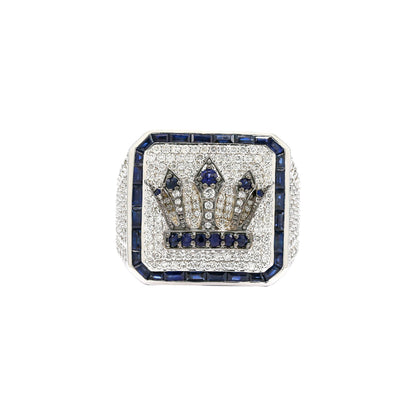 Diamond Crown Signet Men's Ring in Solid Gold 2.16 ctw Natural Diamond & Blue Sapphire