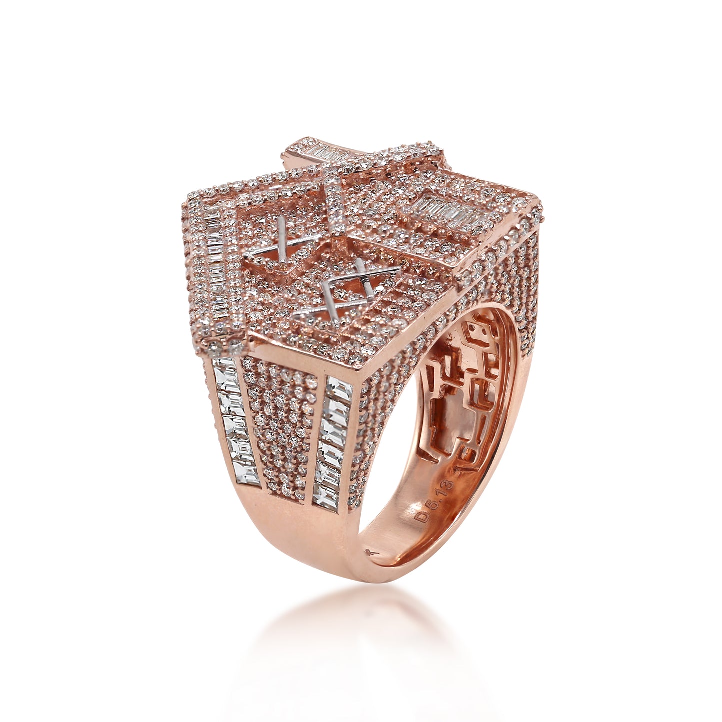 British Trap House Hip Hop Ring Baguette Diamond Signet Men's Ring Solid Gold 5.13 ctw
