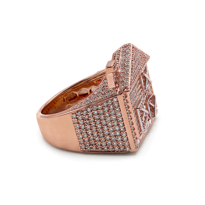 British Trap House Round Diamond Signet Men's Ring Solid Gold 3.10 ctw