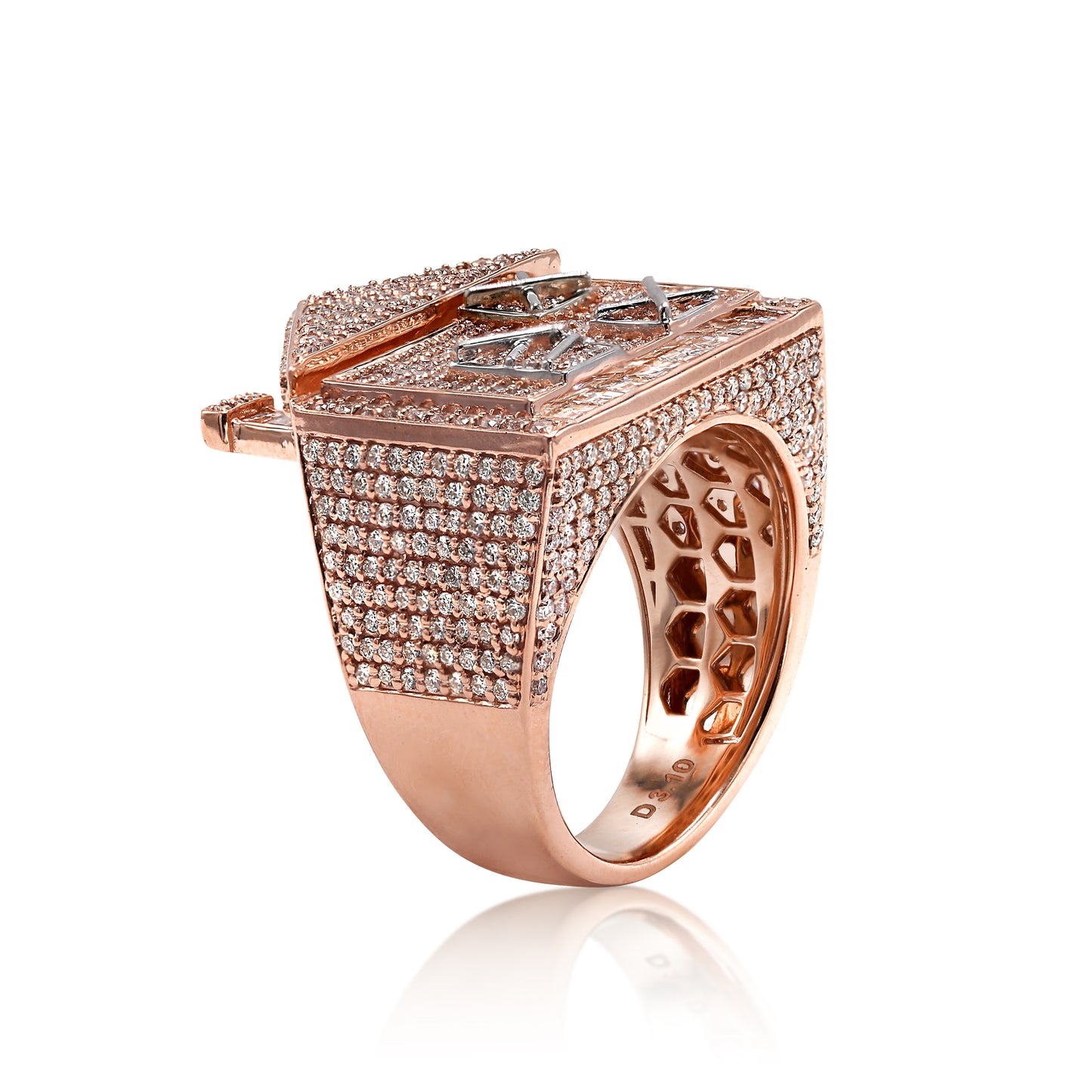 British Trap House Round Diamond Signet Men's Ring Solid Gold 3.10 ctw