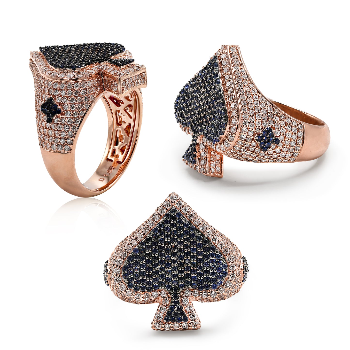 Spade OF Card Signet Men's Ring in Solid Gold 1.69 ctw Natural Diamond & Blue Sapphire