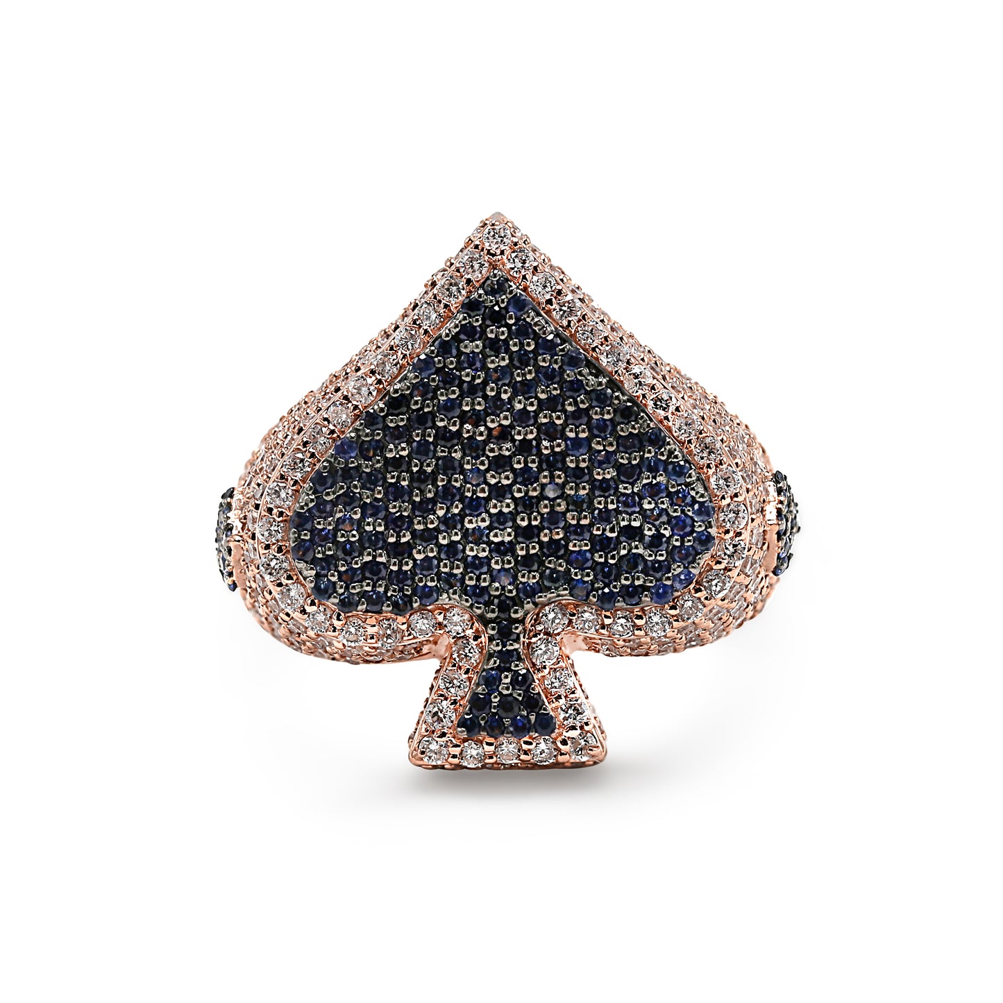 Spade OF Card Signet Men's Ring in Solid Gold 1.69 ctw Natural Diamond & Blue Sapphire