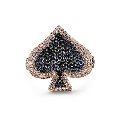 Spade OF Card Signet Men's Ring in Solid Gold 1.69 ctw Natural Diamond & Blue Sapphire