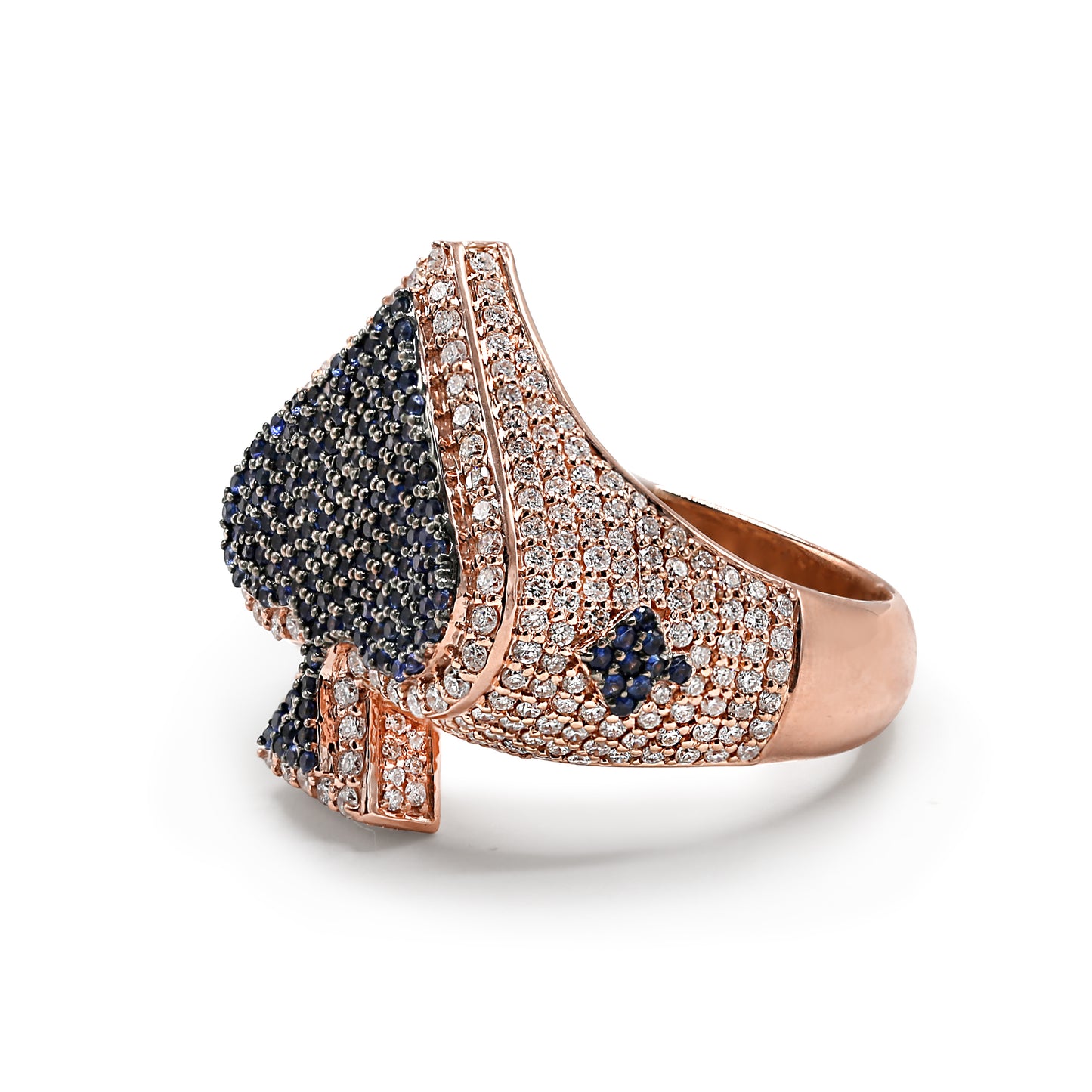Spade OF Card Signet Men's Ring in Solid Gold 1.69 ctw Natural Diamond & Blue Sapphire
