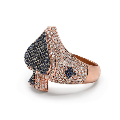 Spade OF Card Signet Men's Ring in Solid Gold 1.69 ctw Natural Diamond & Blue Sapphire