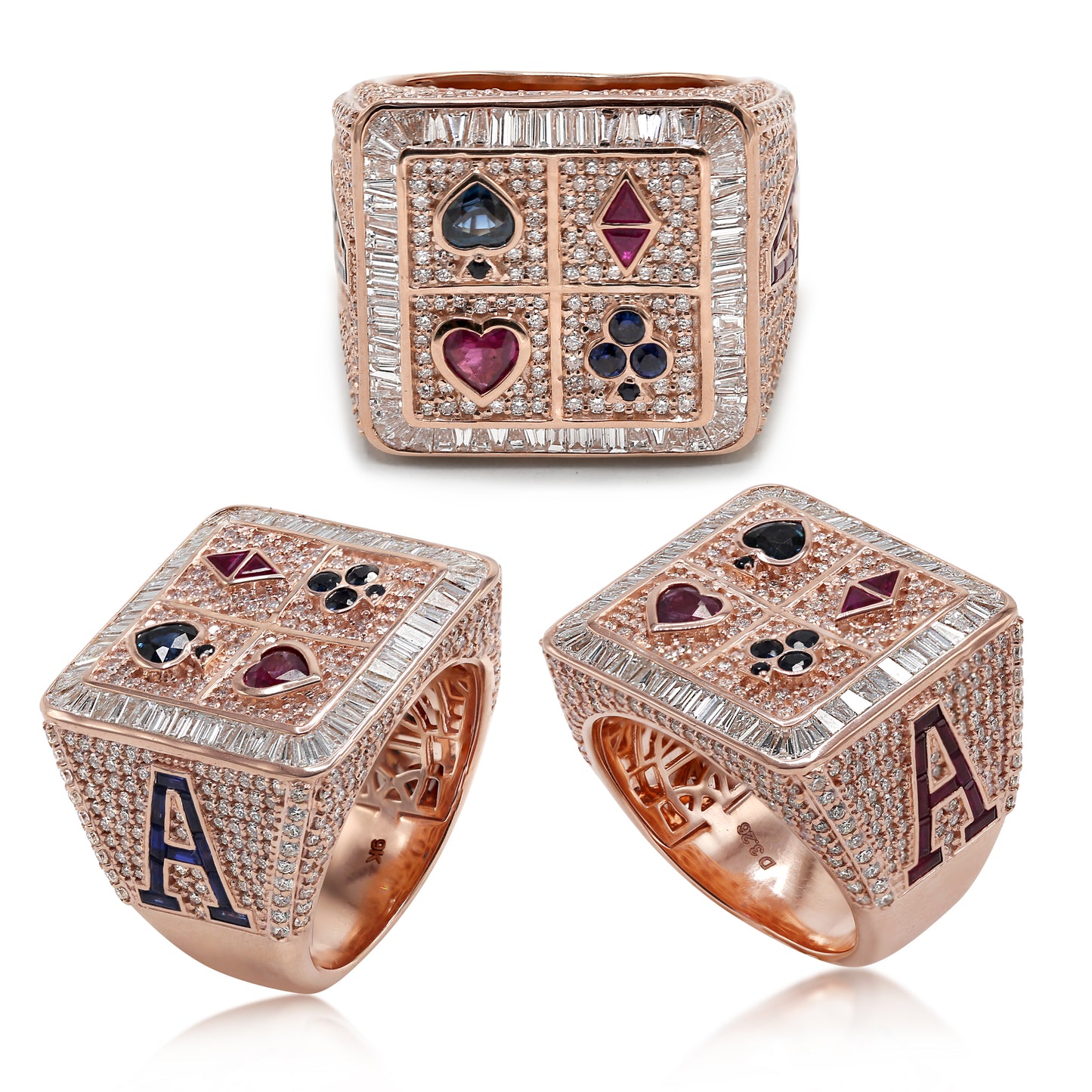 Poker Diamond Signet Men's Ring in Solid Gold 3.40 ctw Natural Diamond & Gemstones