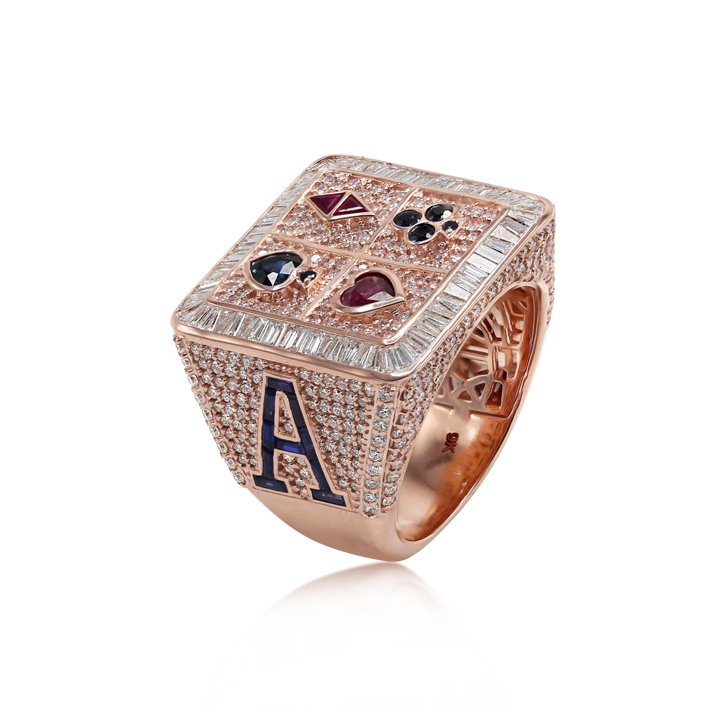 Poker Diamond Signet Men's Ring in Solid Gold 3.40 ctw Natural Diamond & Gemstones