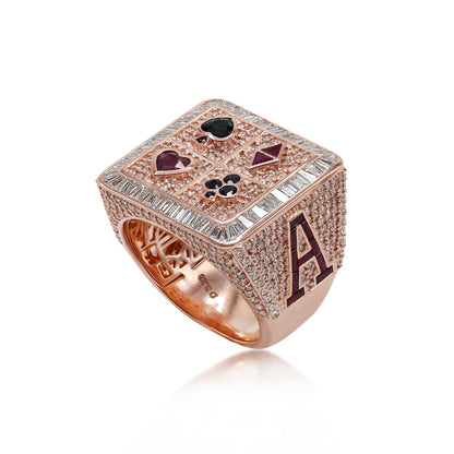Poker Diamond Signet Men's Ring in Solid Gold 3.40 ctw Natural Diamond & Gemstones