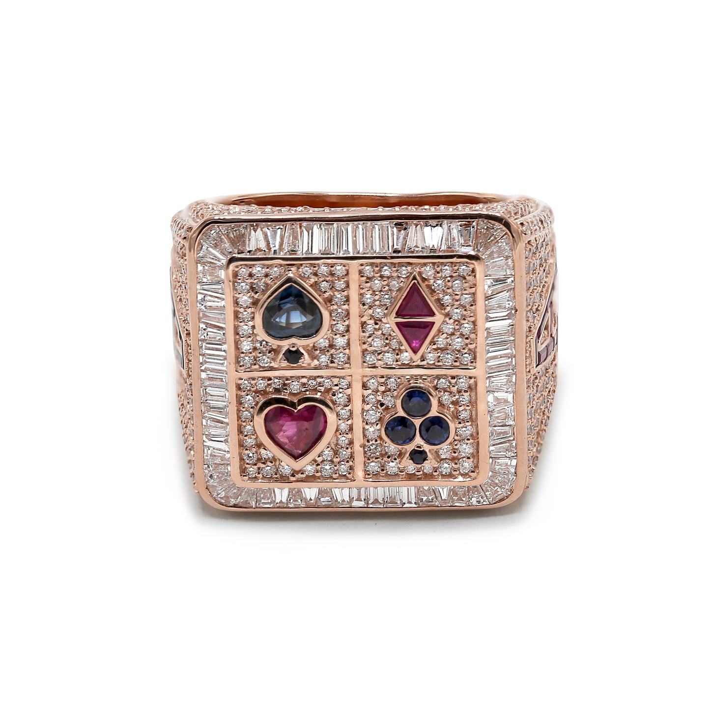 Poker Diamond Signet Men's Ring in Solid Gold 3.40 ctw Natural Diamond & Gemstones
