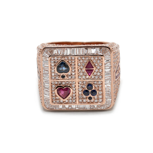 Poker Diamond Signet Men's Ring in Solid Gold 3.40 ctw Natural Diamond & Gemstones