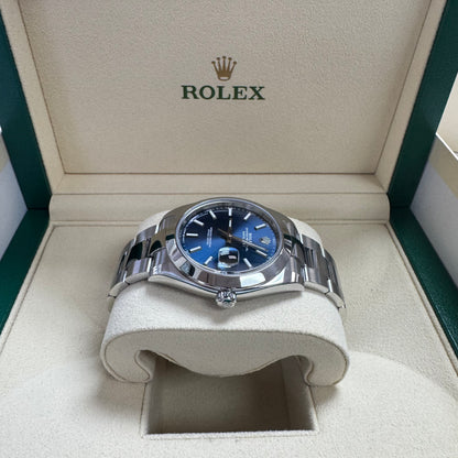 2020 Rolex Datejust 41 Stainless Steel Blue Index Dial Oyster Bracelet Smooth Bezel 126300
