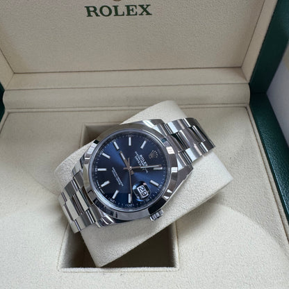 2020 Rolex Datejust 41 Stainless Steel Blue Index Dial Oyster Bracelet Smooth Bezel 126300