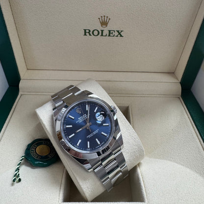 2020 Rolex Datejust 41 Stainless Steel Blue Index Dial Oyster Bracelet Smooth Bezel 126300
