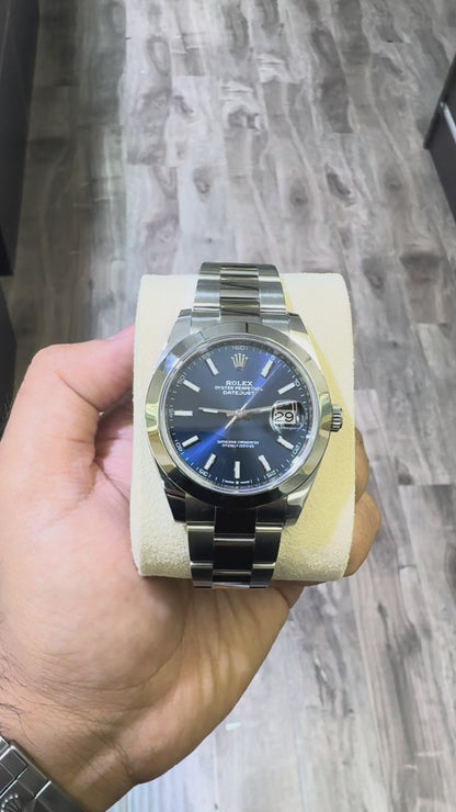 2020 Rolex Datejust 41 Stainless Steel Blue Index Dial Oyster Bracelet Smooth Bezel 126300