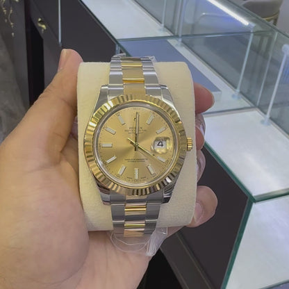2025 Rolex Datejust 41 Stainless Steel & 18K Yellow Gold Champagne Index Dial Oyster Bracelet Fluted Bezel 126333