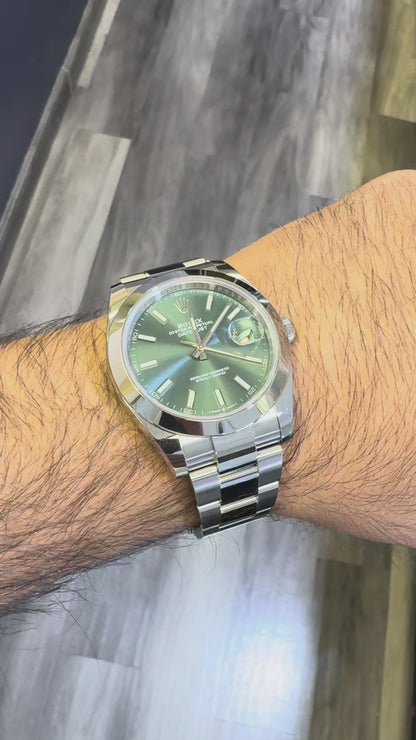 2025 Rolex Datejust 41 Stainless Steel Mint Green Index Dial Oyster Bracelet Smooth Bezel 126300