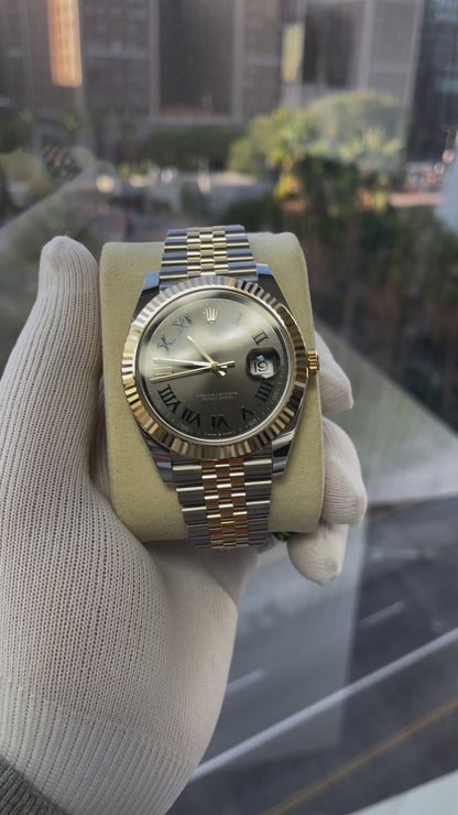 2025 Rolex Datejust 41 Stainless Steel & 18K Yellow Gold Slate (Wimbledon) Dial Jubilee Bracelet Fluted Bezel 126333